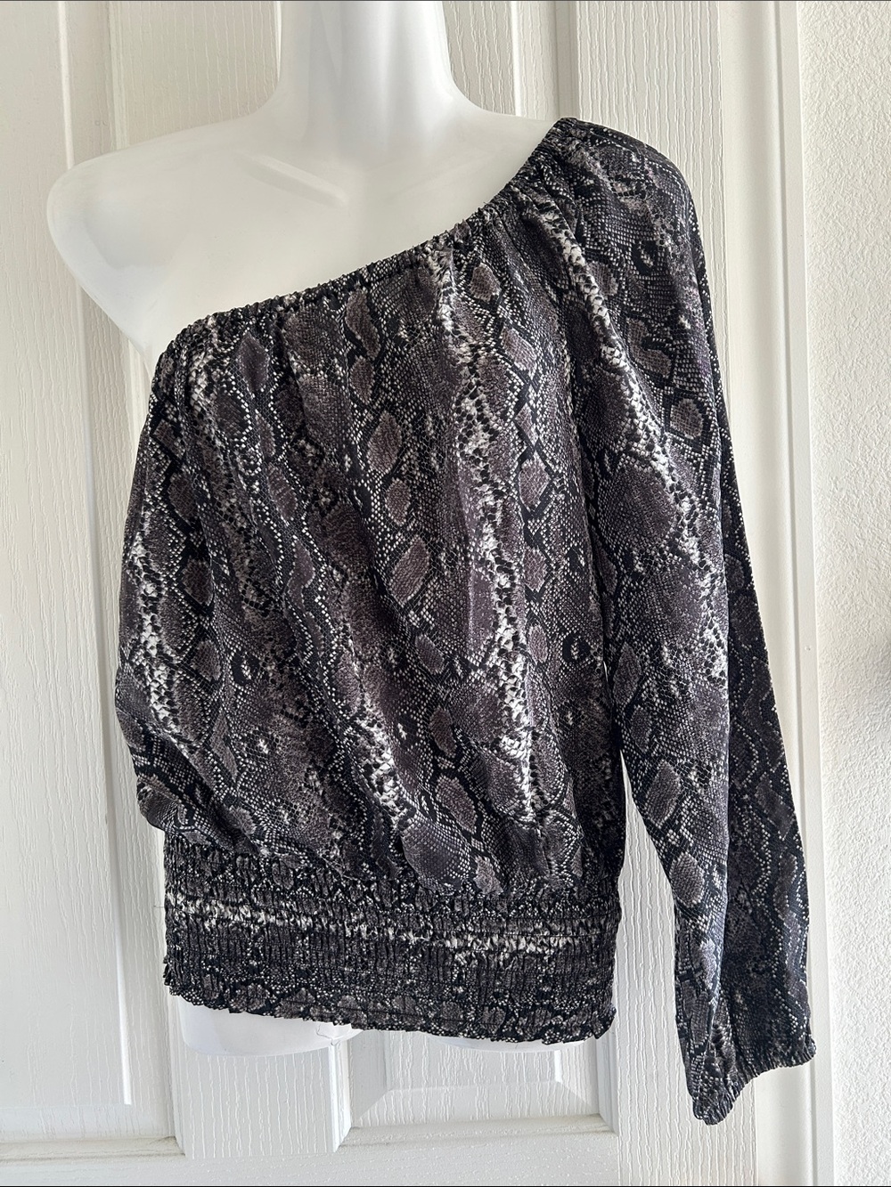 MICHAEL Michael Kors Black Snake-Print One-Shoulder Blouson Top